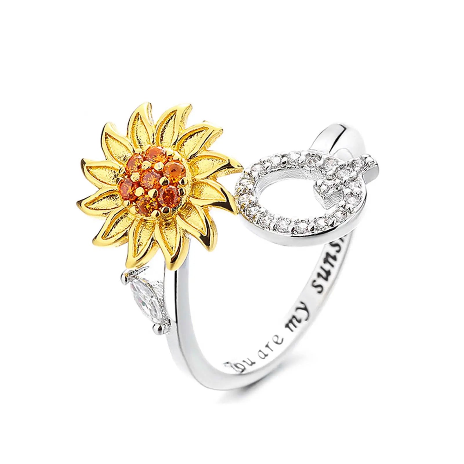 spinning sunflower you are my sunshine initial ring