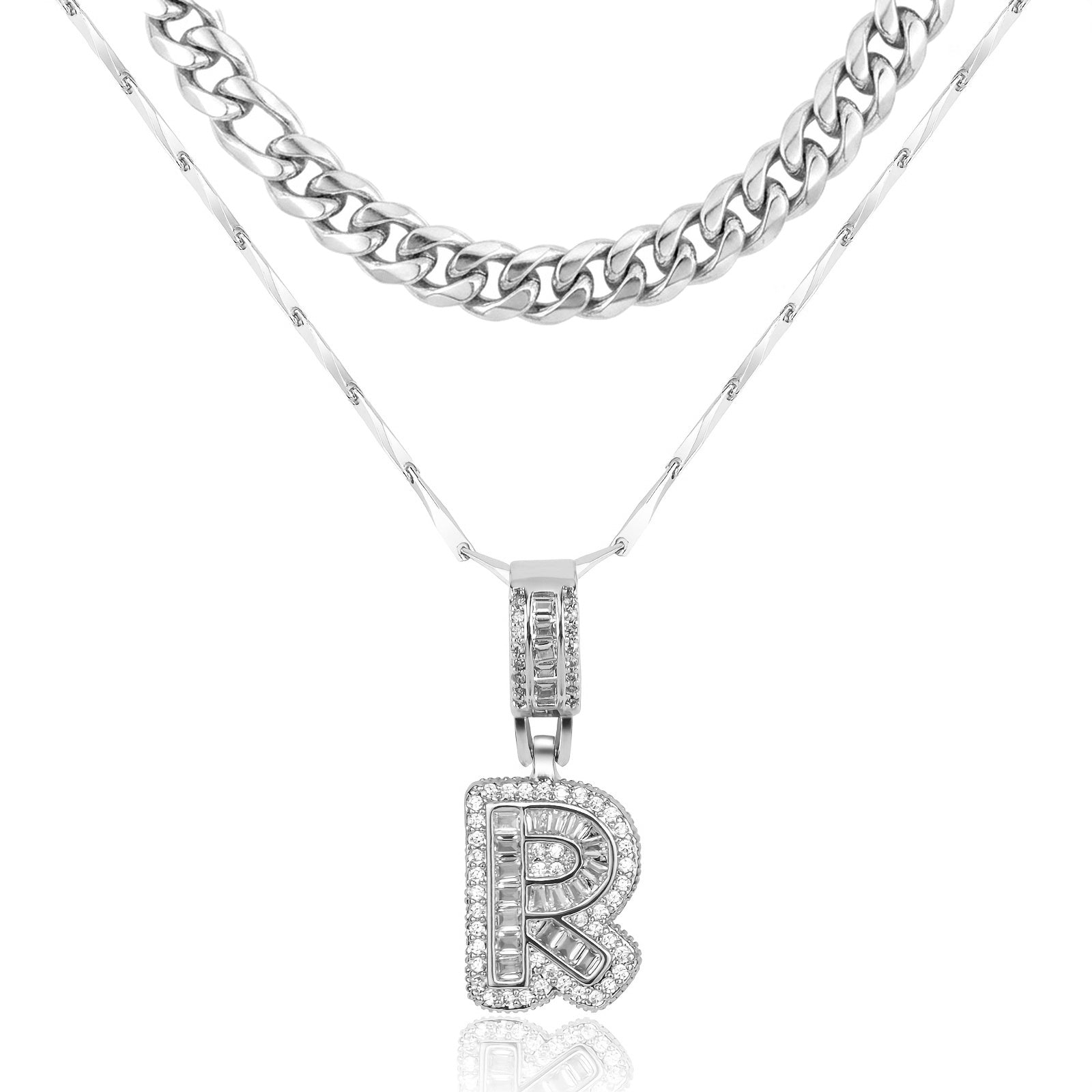 2pc 14k layered cuban initial necklaces