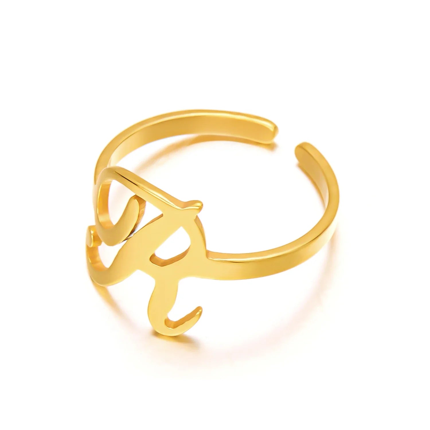 adjustable italic cursive letter initial ring