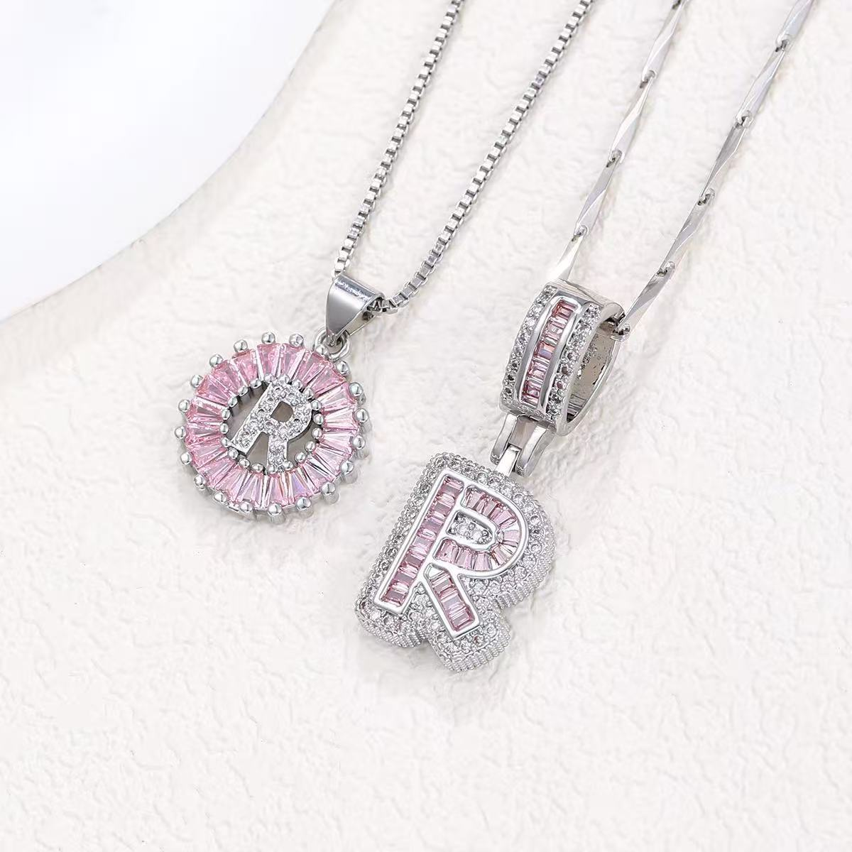 2pc 14k diamond letter initial necklaces limited pink edition