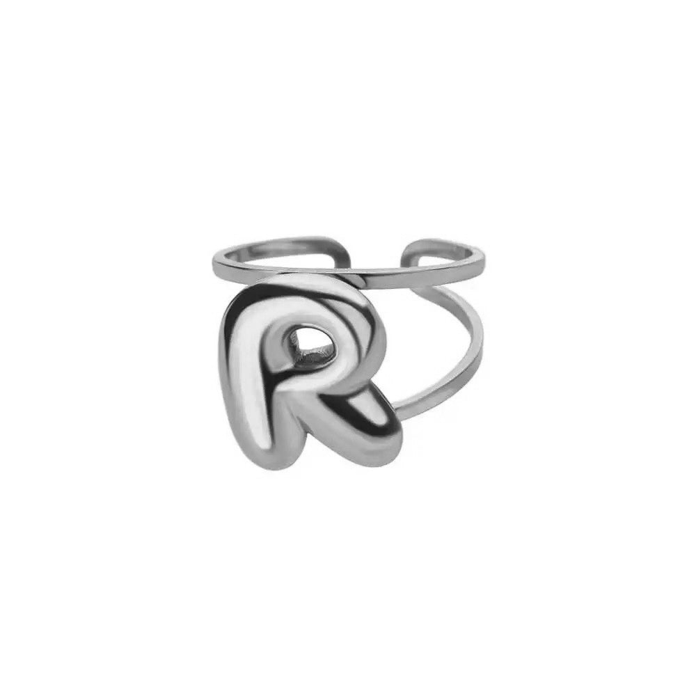 adjustable open band bubble letter initial ring