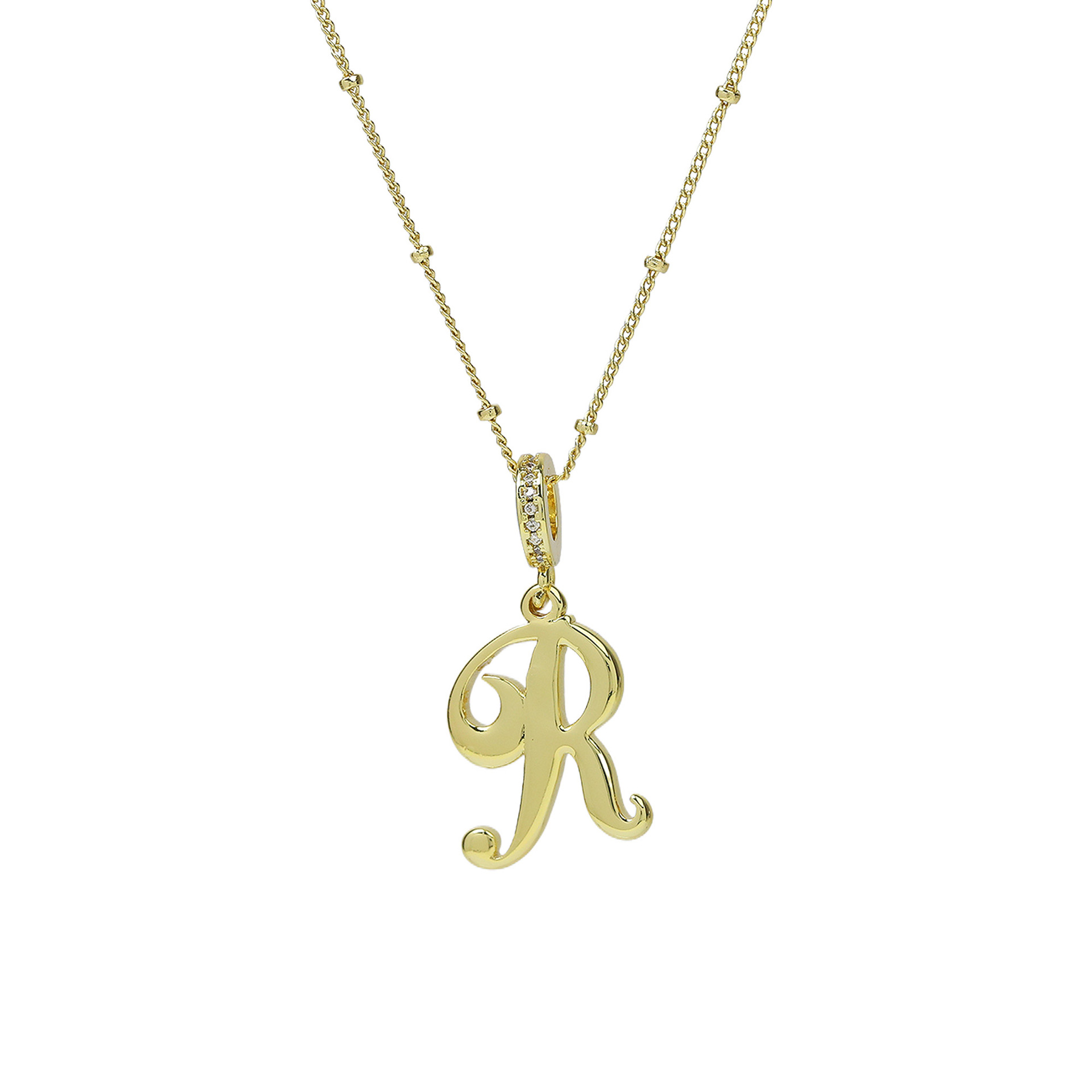 elegant cursive font satellite chain initial necklace