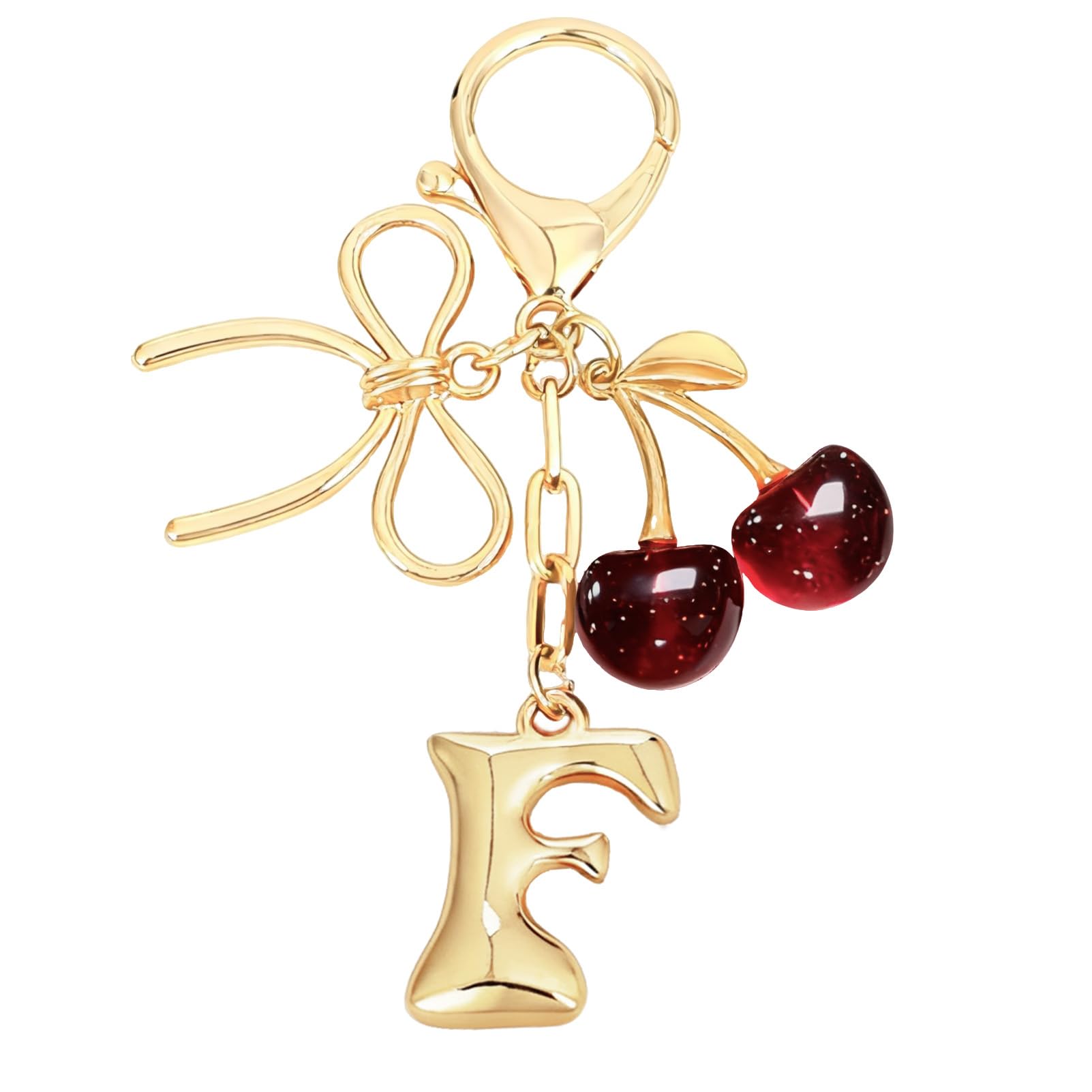 Bubble Initial With Bow & Cherry Bag Charms Keychain in red