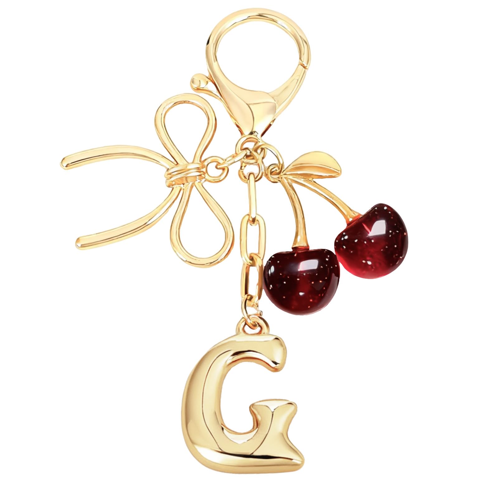 Bubble Initial With Bow & Cherry Bag Charms Keychain in red