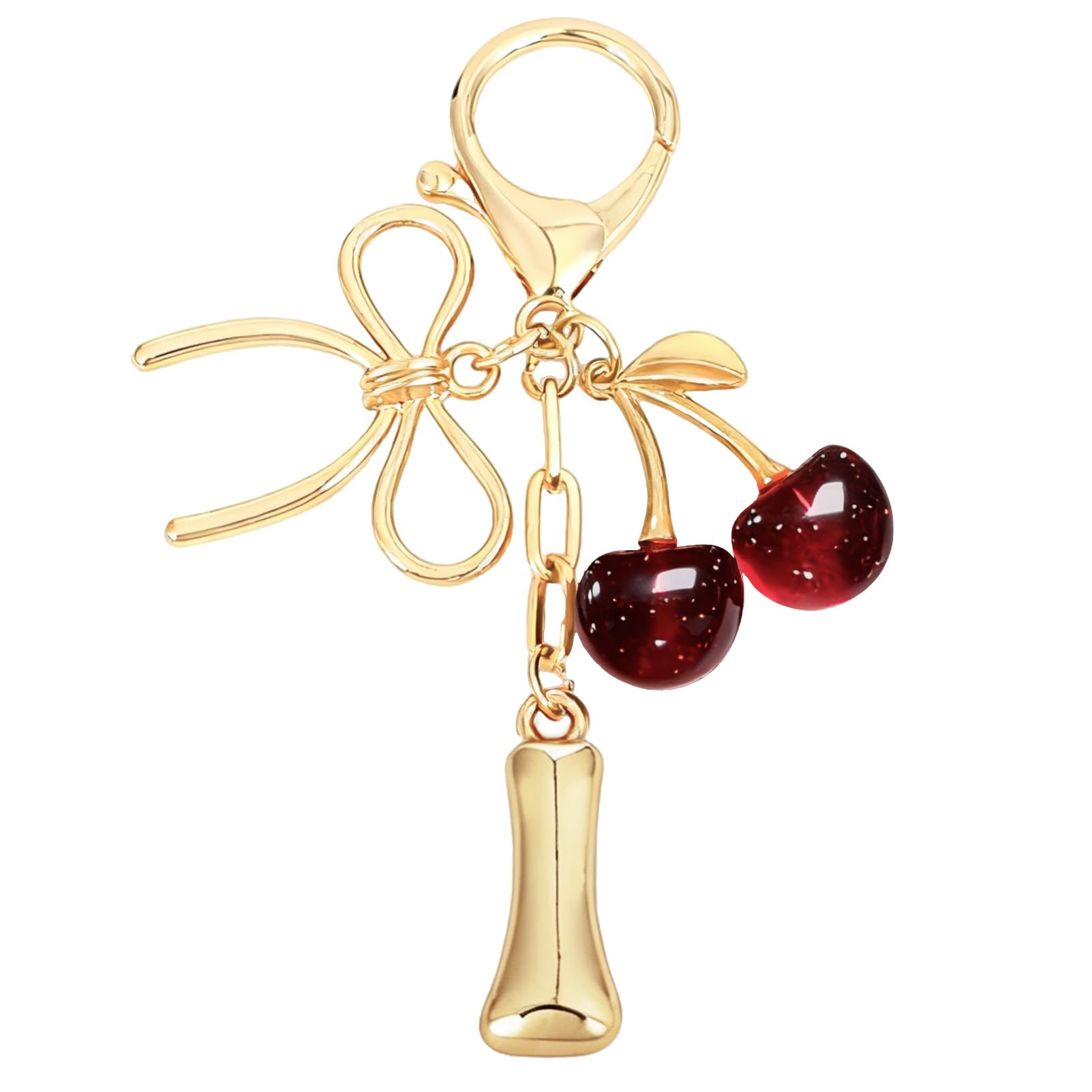 Bubble Initial With Bow & Cherry Bag Charms Keychain in red