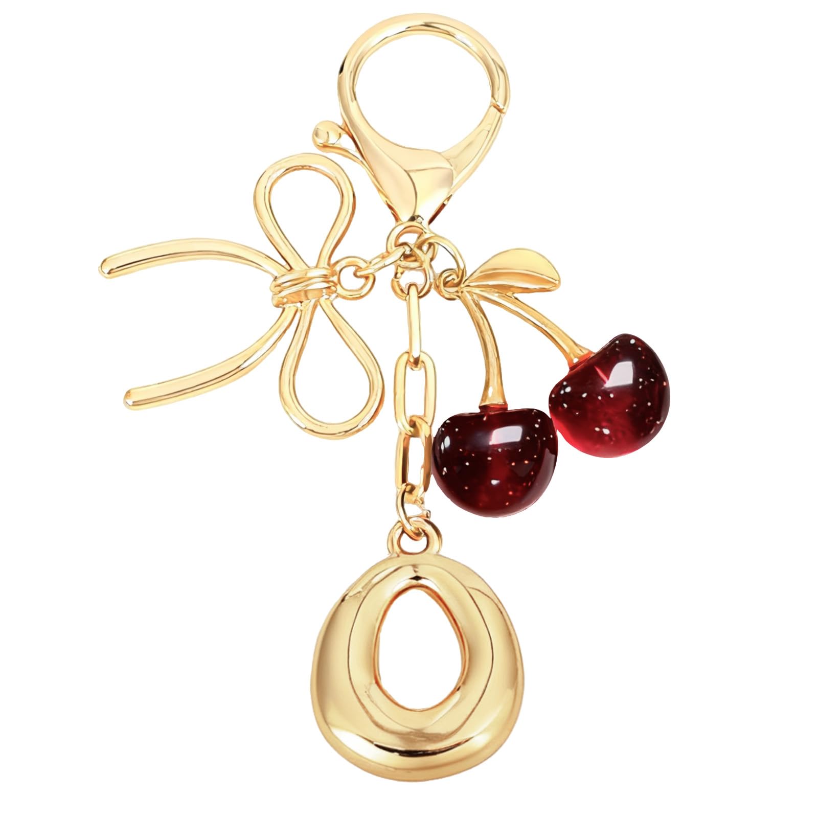 Bubble Initial With Bow & Cherry Bag Charms Keychain in red