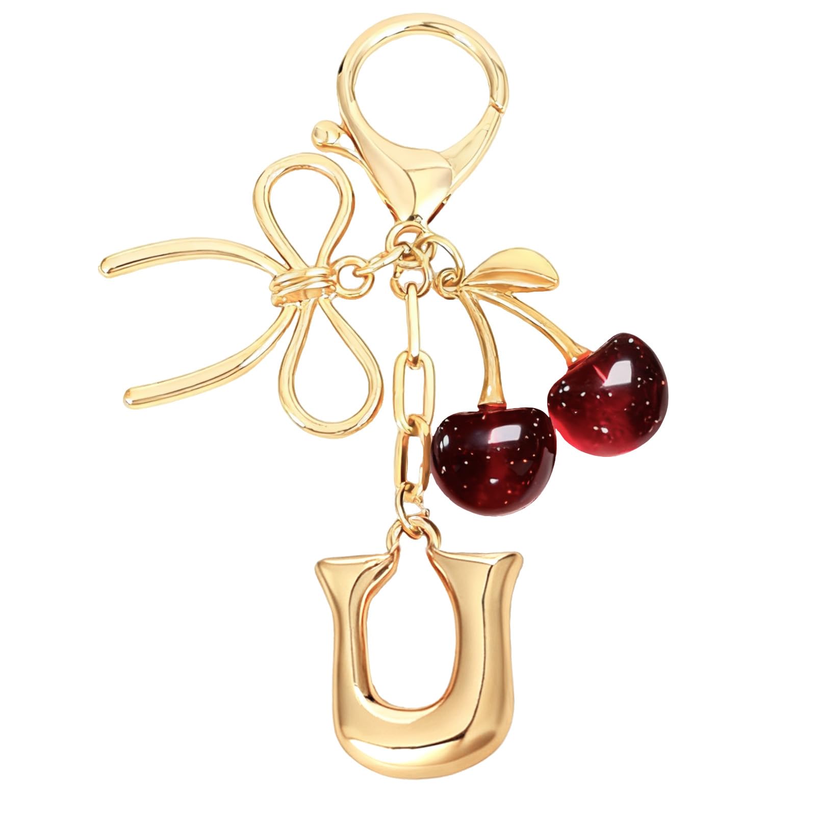 Bubble Initial With Bow & Cherry Bag Charms Keychain in red