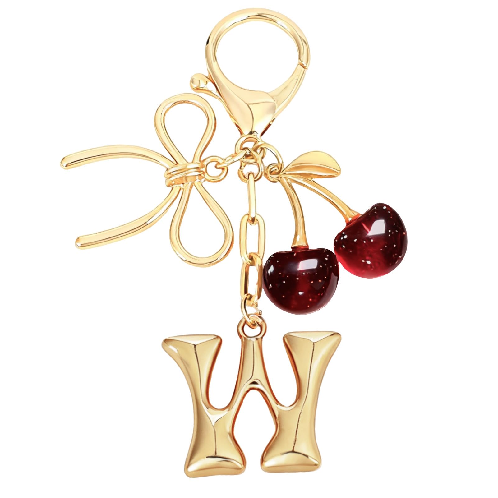 Bubble Initial With Bow & Cherry Bag Charms Keychain in red