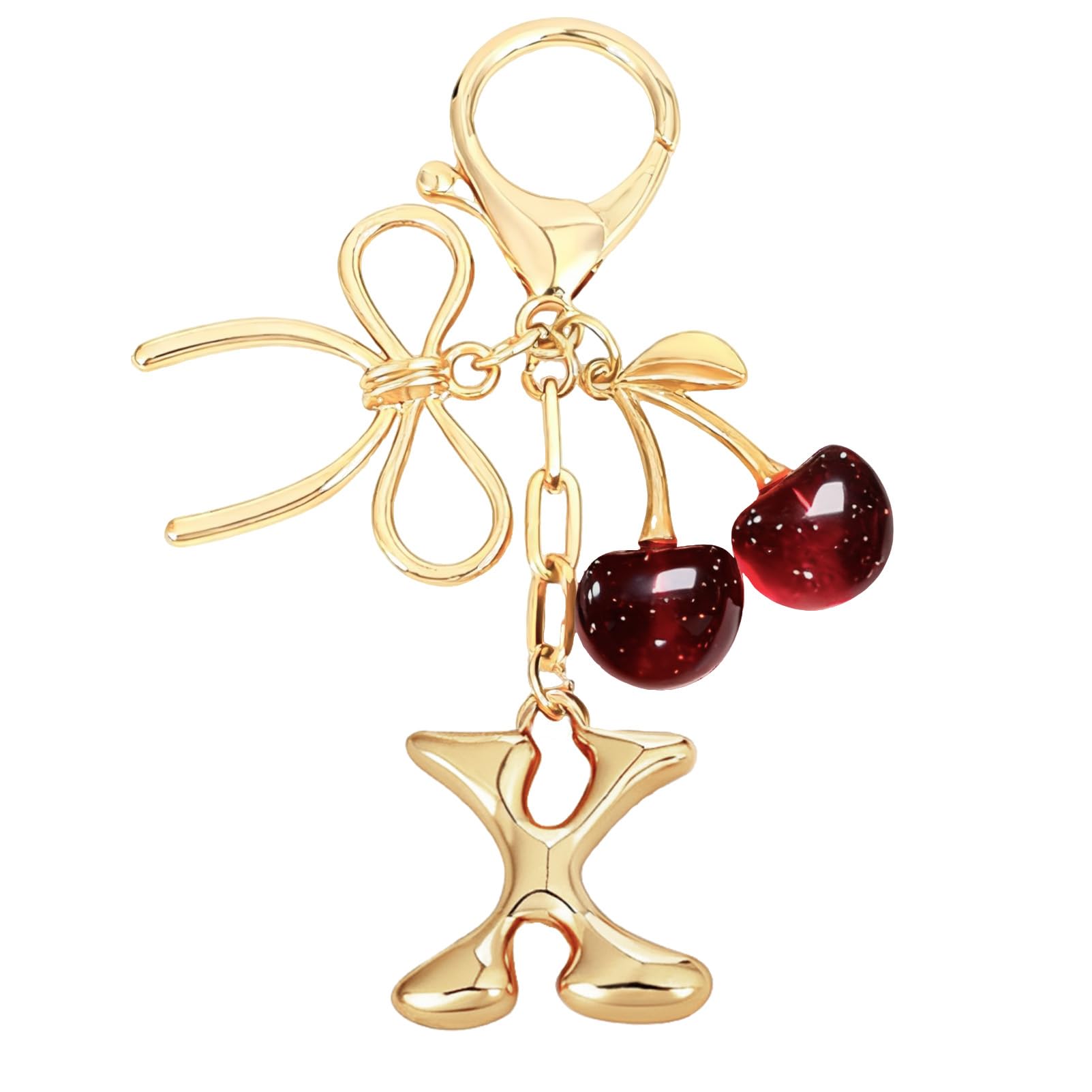 bubble initial with bow cherry charms keychain