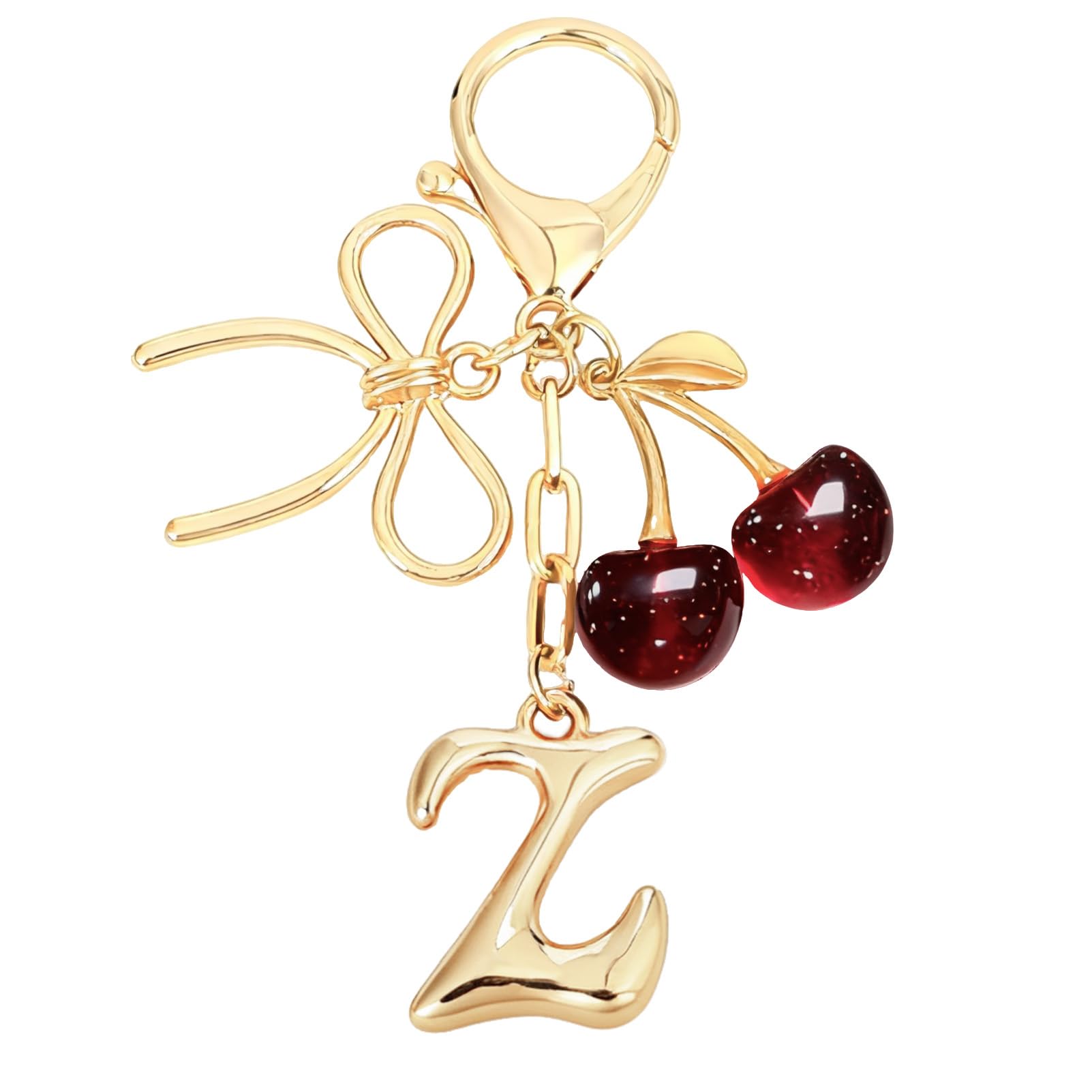 bubble initial with bow cherry charms keychain