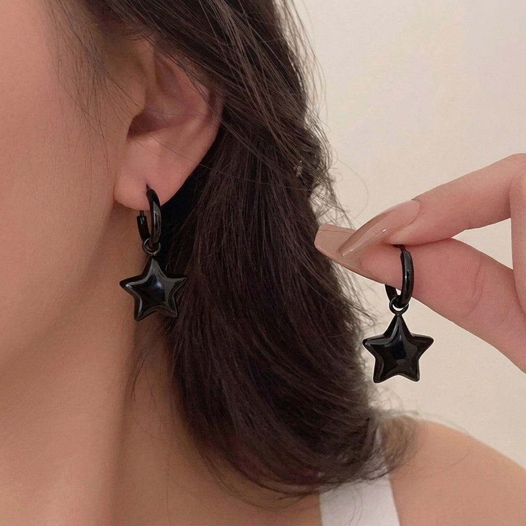 Bubble Star Huggie Hoop Earrings in black