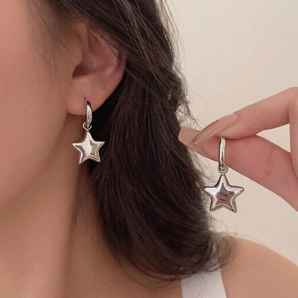 Bubble Star Huggie Hoop Earrings in silver