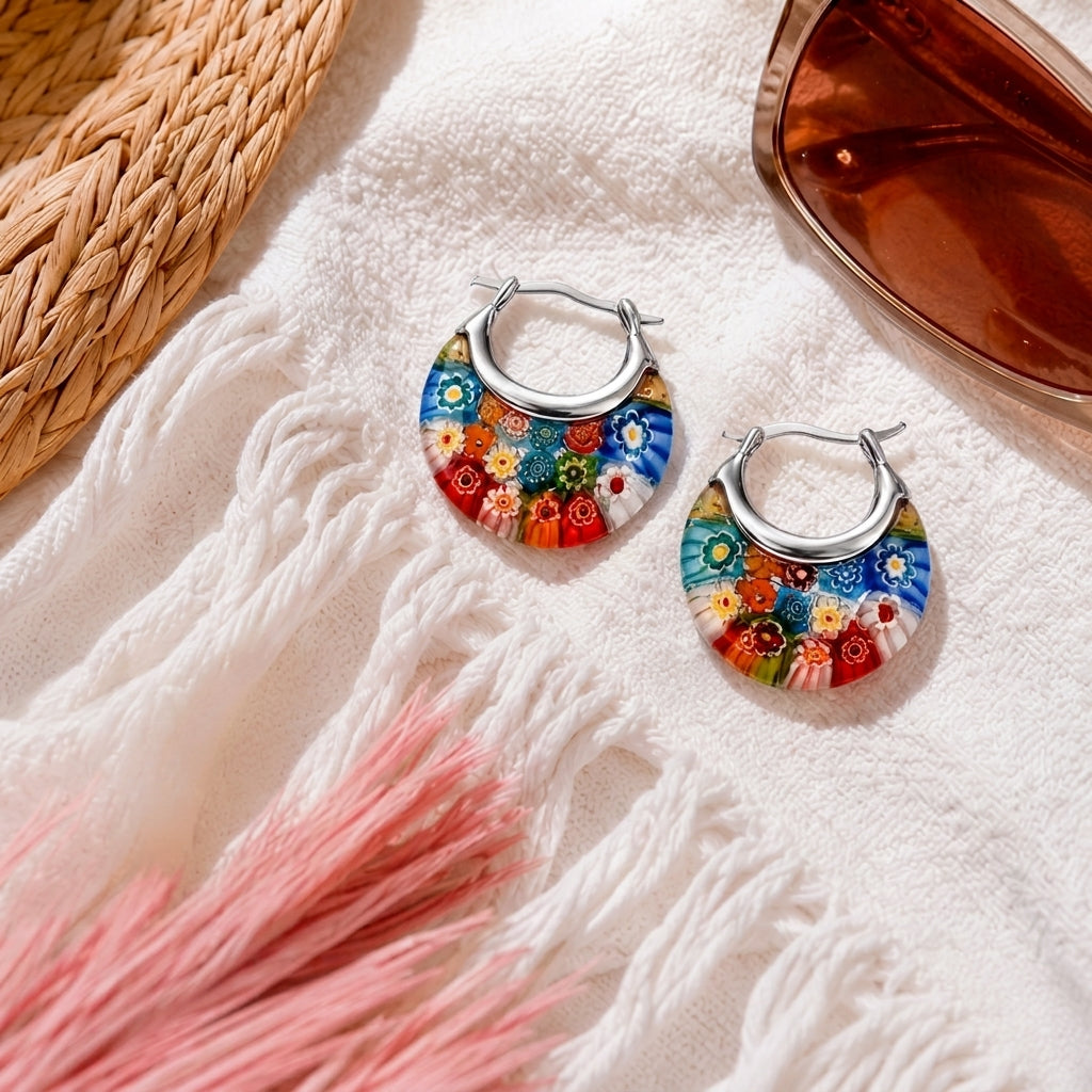 Murano Inspired Crescent Moon Earrings