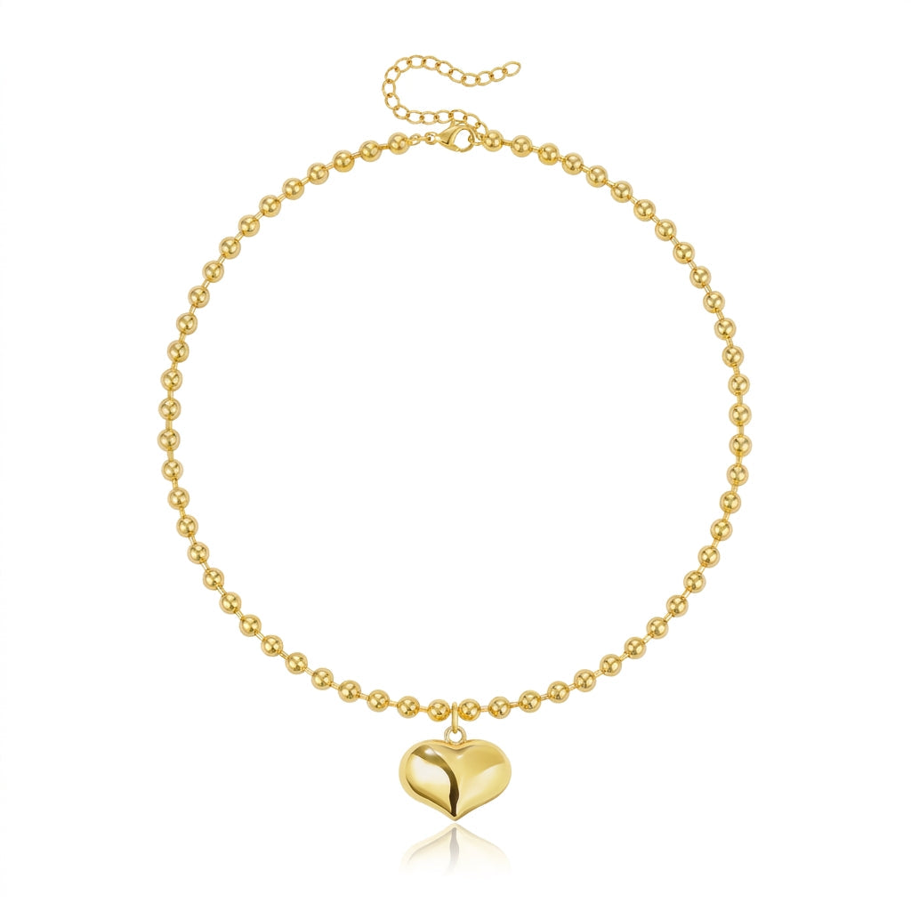 14k Beaded Chain Bubble Heart Necklaces