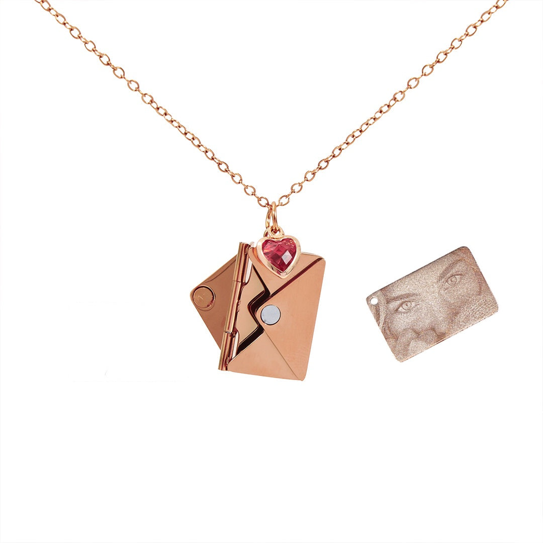 Personalized Image Envelope Necklace in rose gold