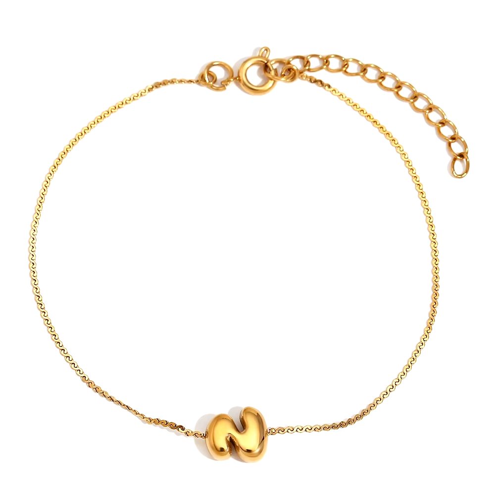 dainty bubble letter initial bracelet
