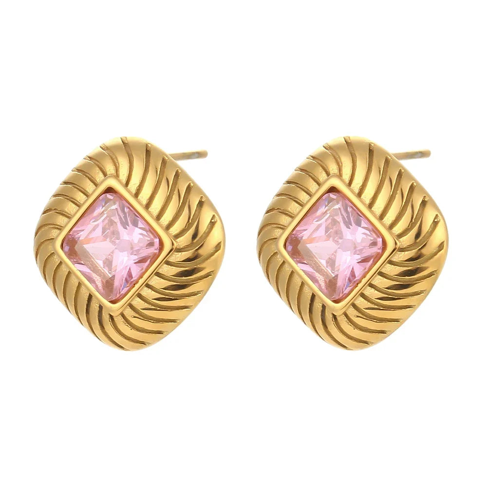 chunky spiral texture diamond accented earrings