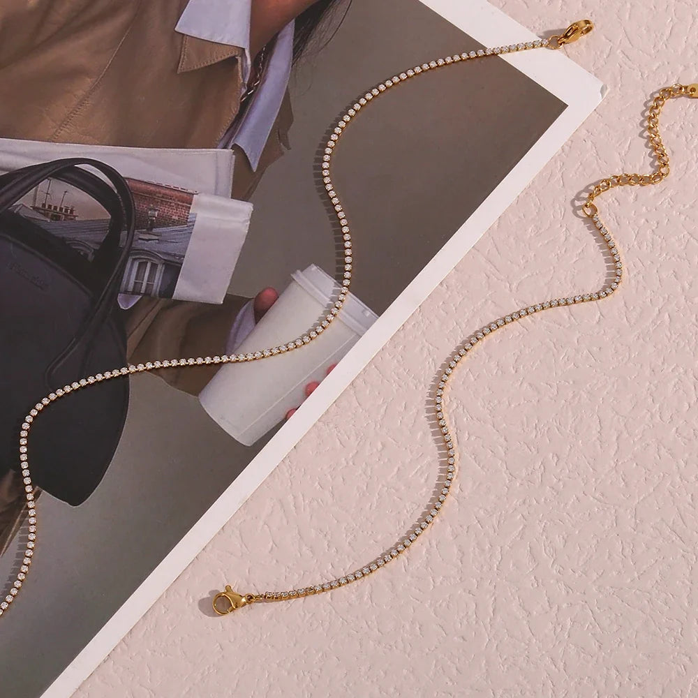 2mm Dainty Tennis Chain Bracelet and Necklace
