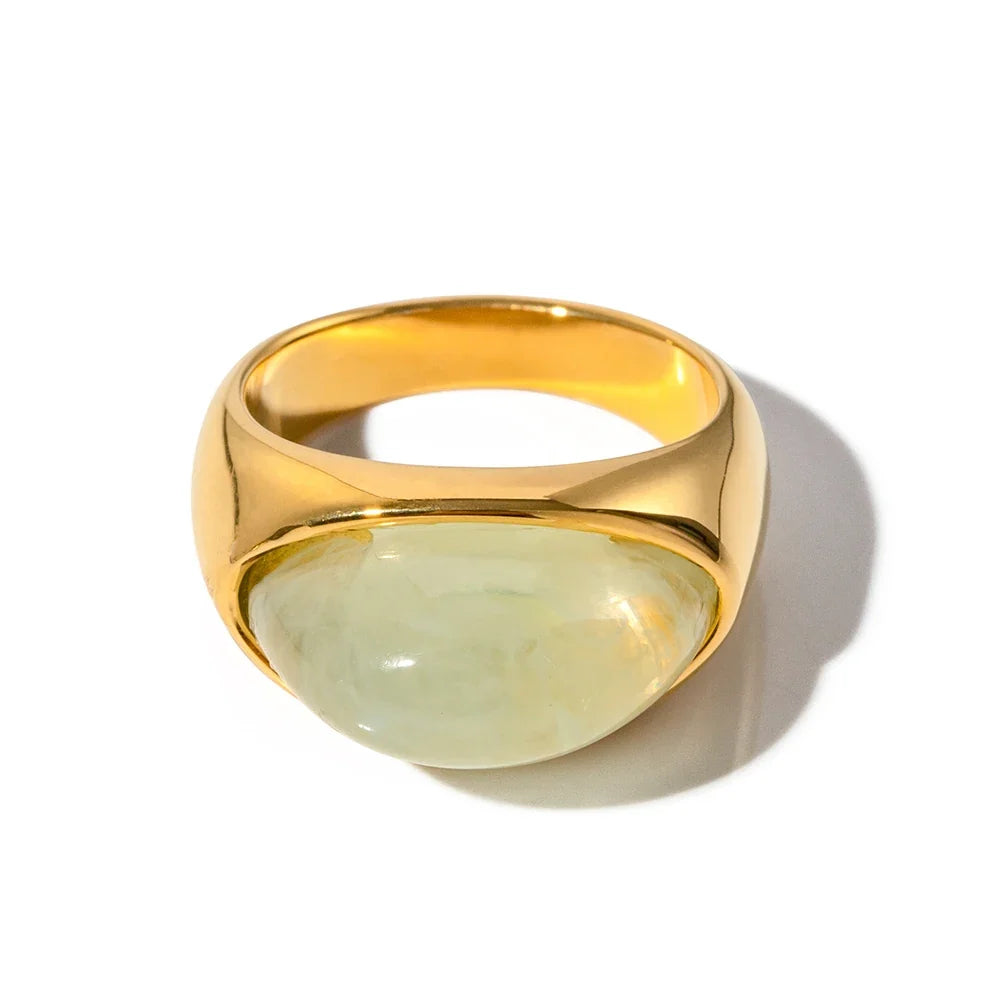 Chunky Oval Stone Set Ring in green