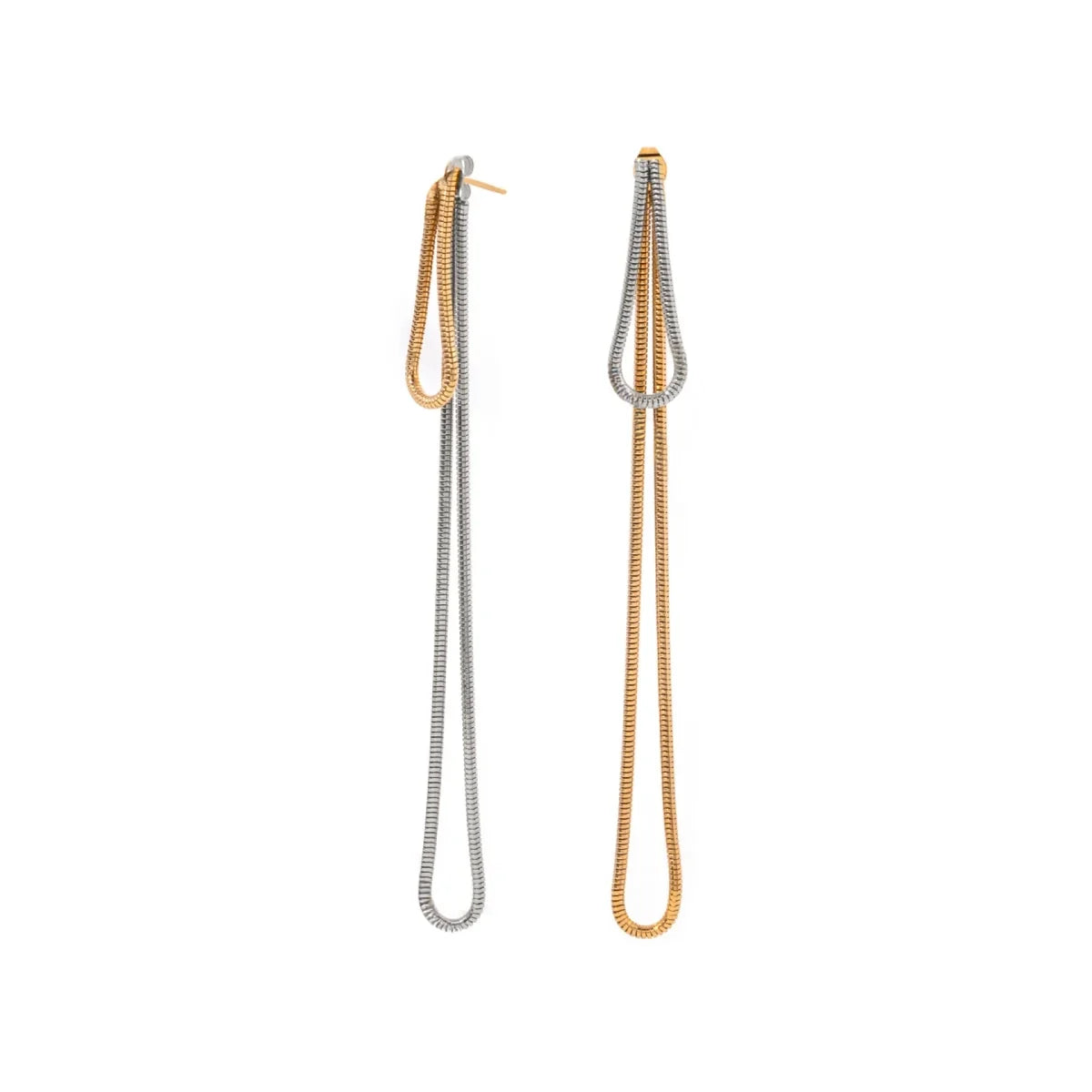 Classy Snake Chain Tassel Stud Earrings in two tone