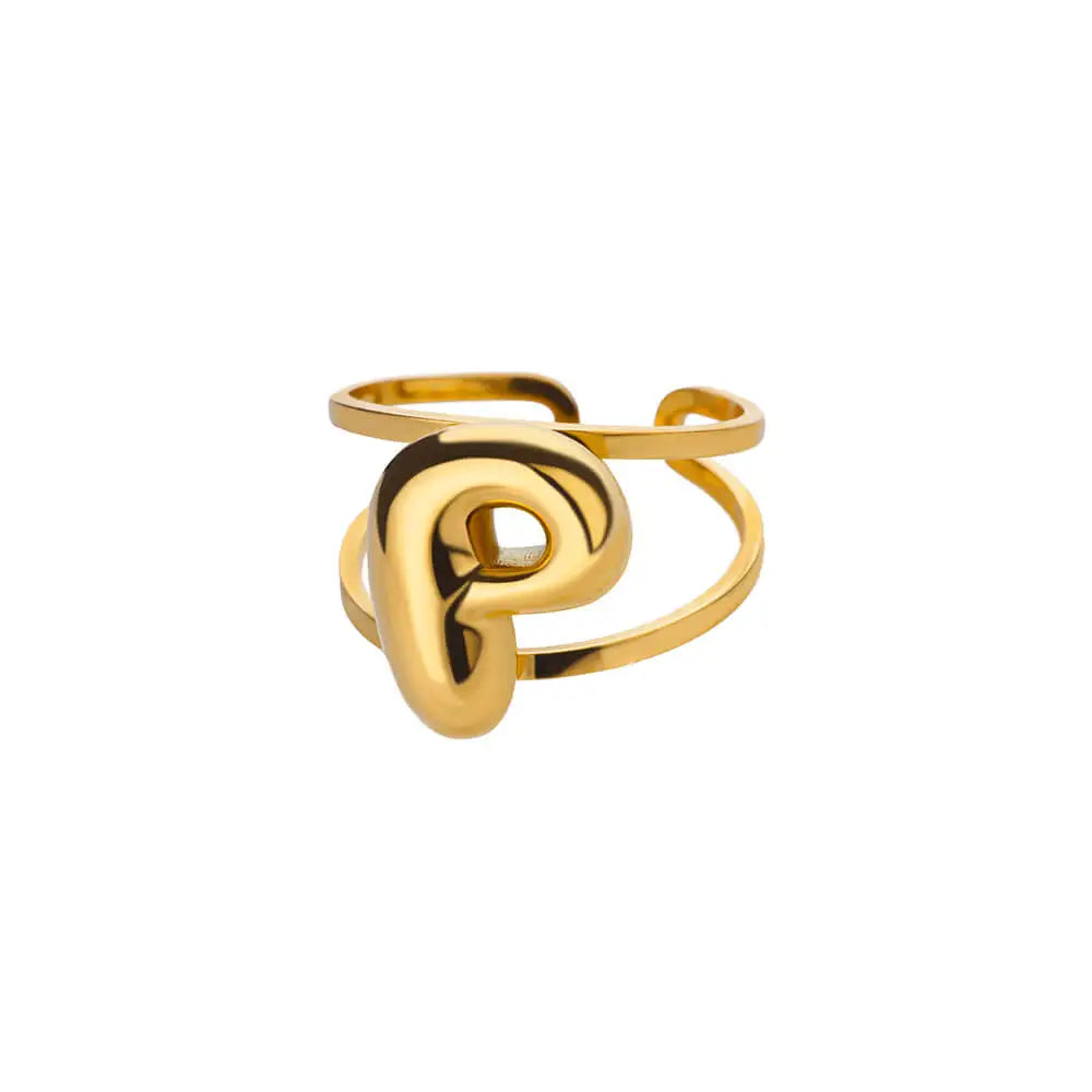 adjustable open band bubble letter initial ring