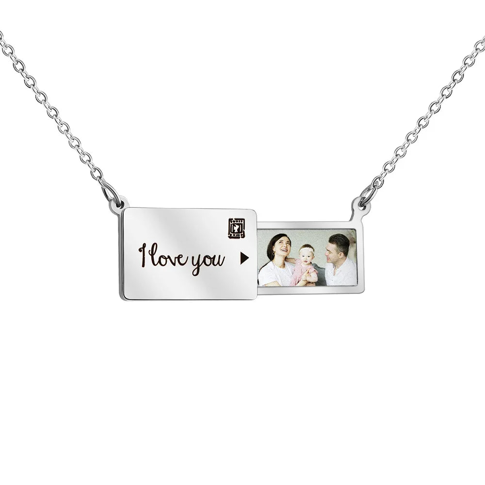 Personalized Custom Photo Envelope Necklace in silver