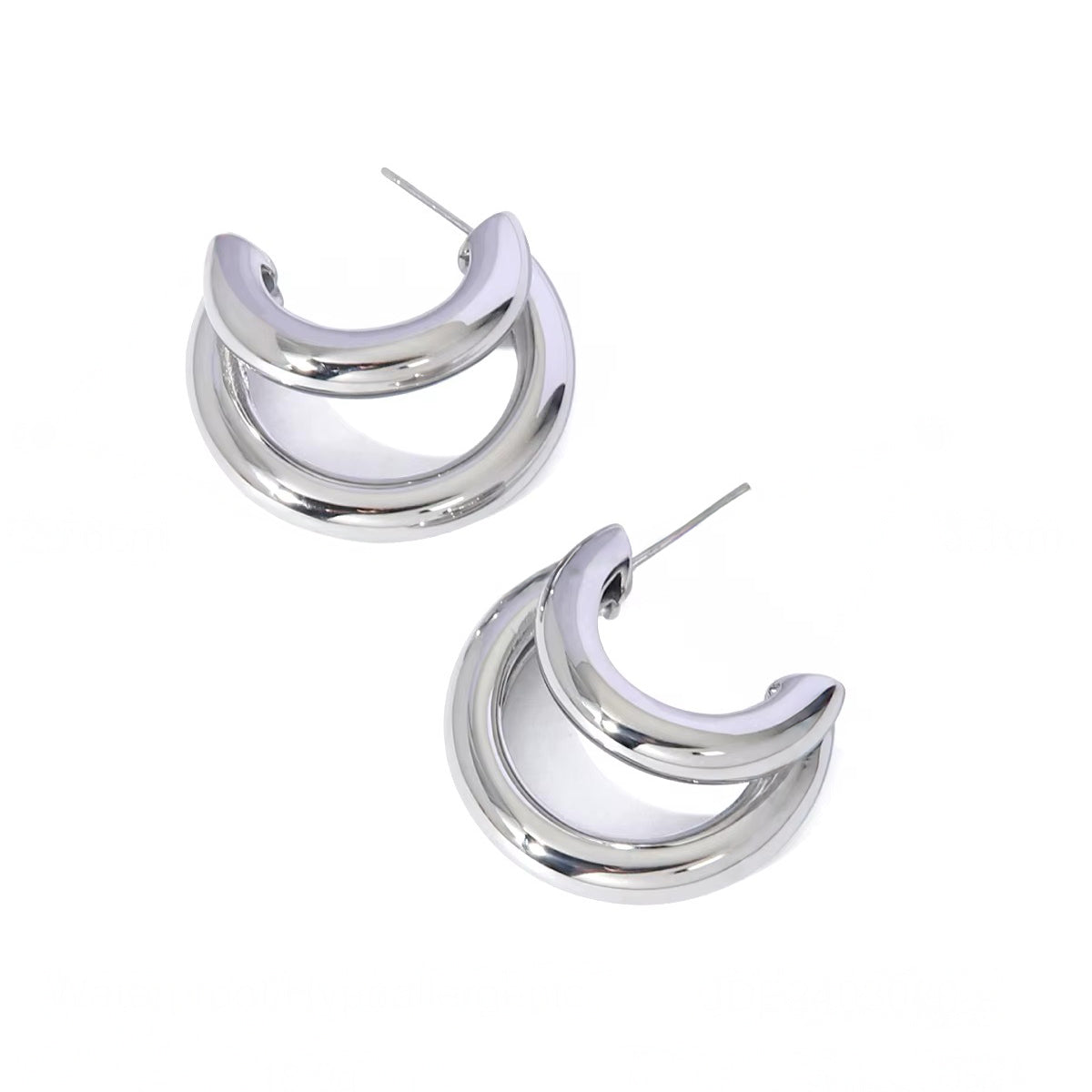 18k Crescent Outline C Shaped Earrings in silver