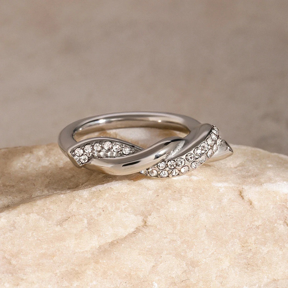 Intertwined Diamond Accent Ring in silver