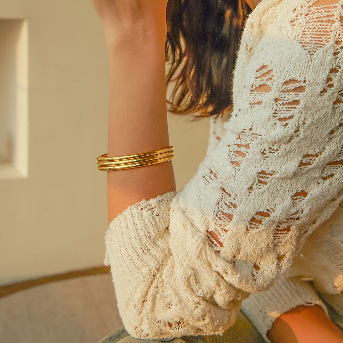 18k Triple Ribbed Bangle Bracelet