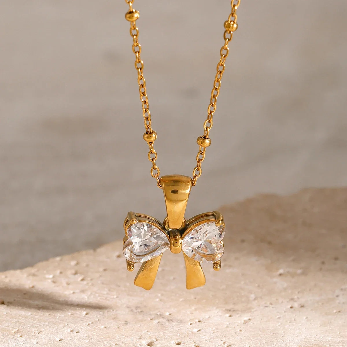 Dainty Feminine Diamond Bow Necklace