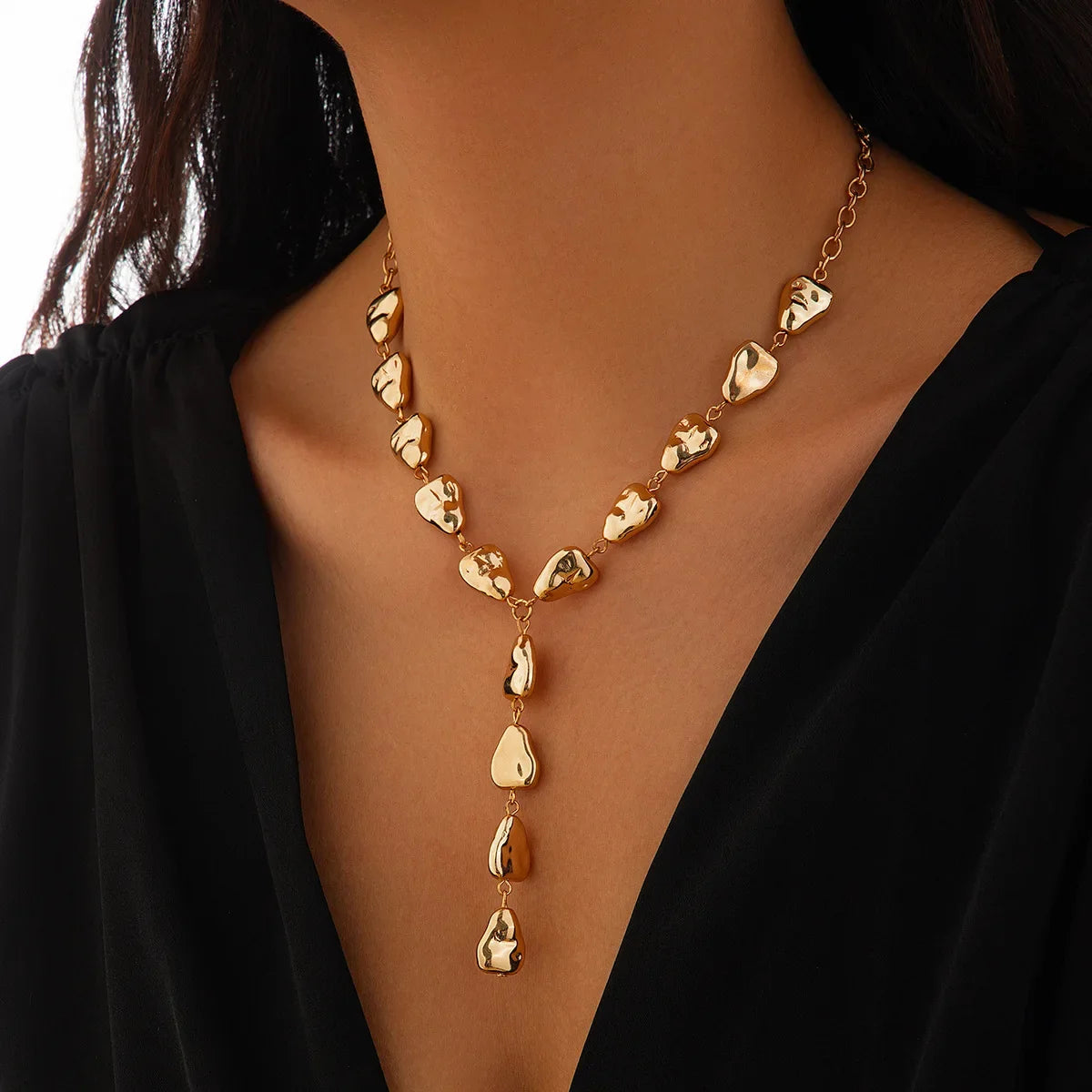 Modern Stone Inspired Lariat Necklace in gold