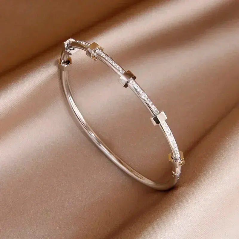 Classy Diamond Hex Bangle Bracelet in silver
