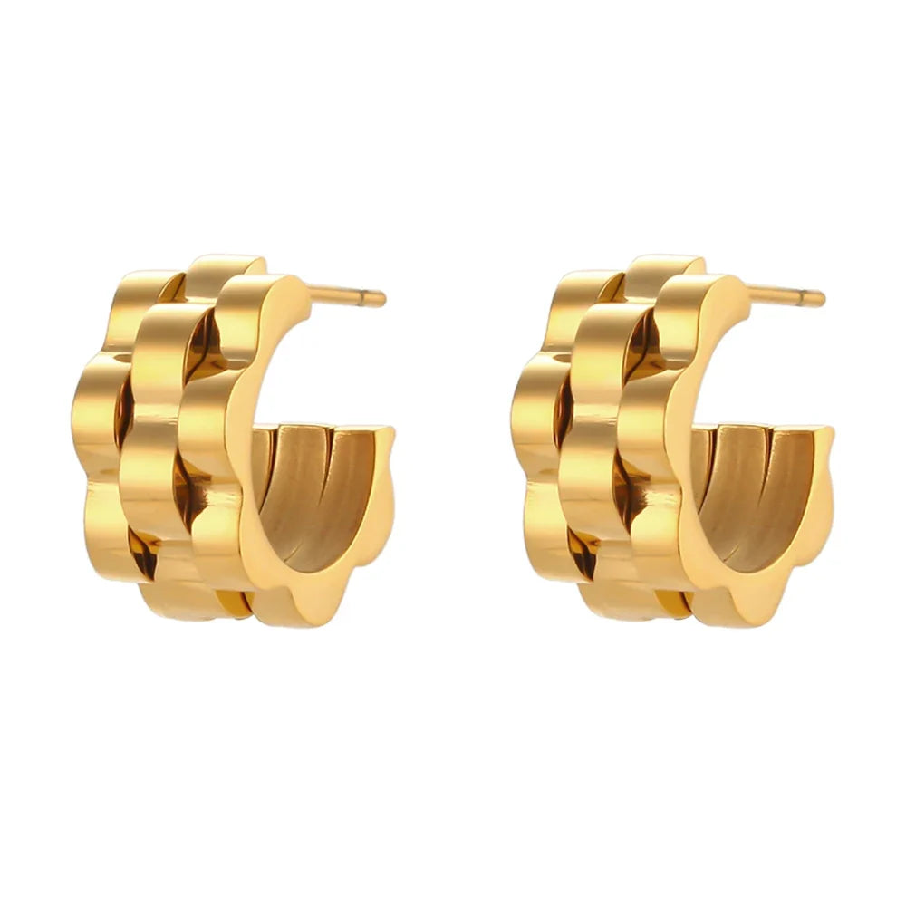 Textured Watch Hoop Earrings in gold