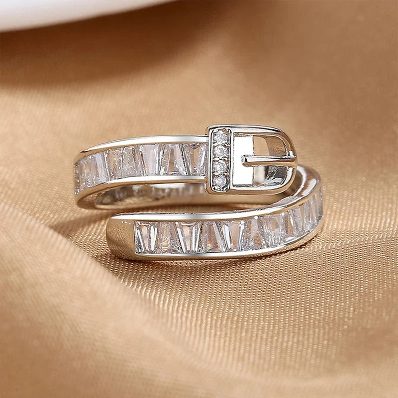 Diamond Belt Ring in silver