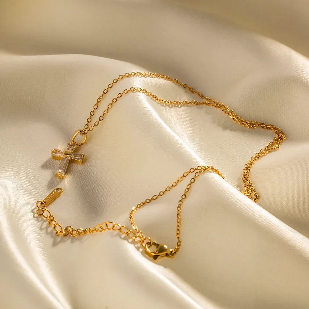 Dainty Diamond Cross Pendant Necklace