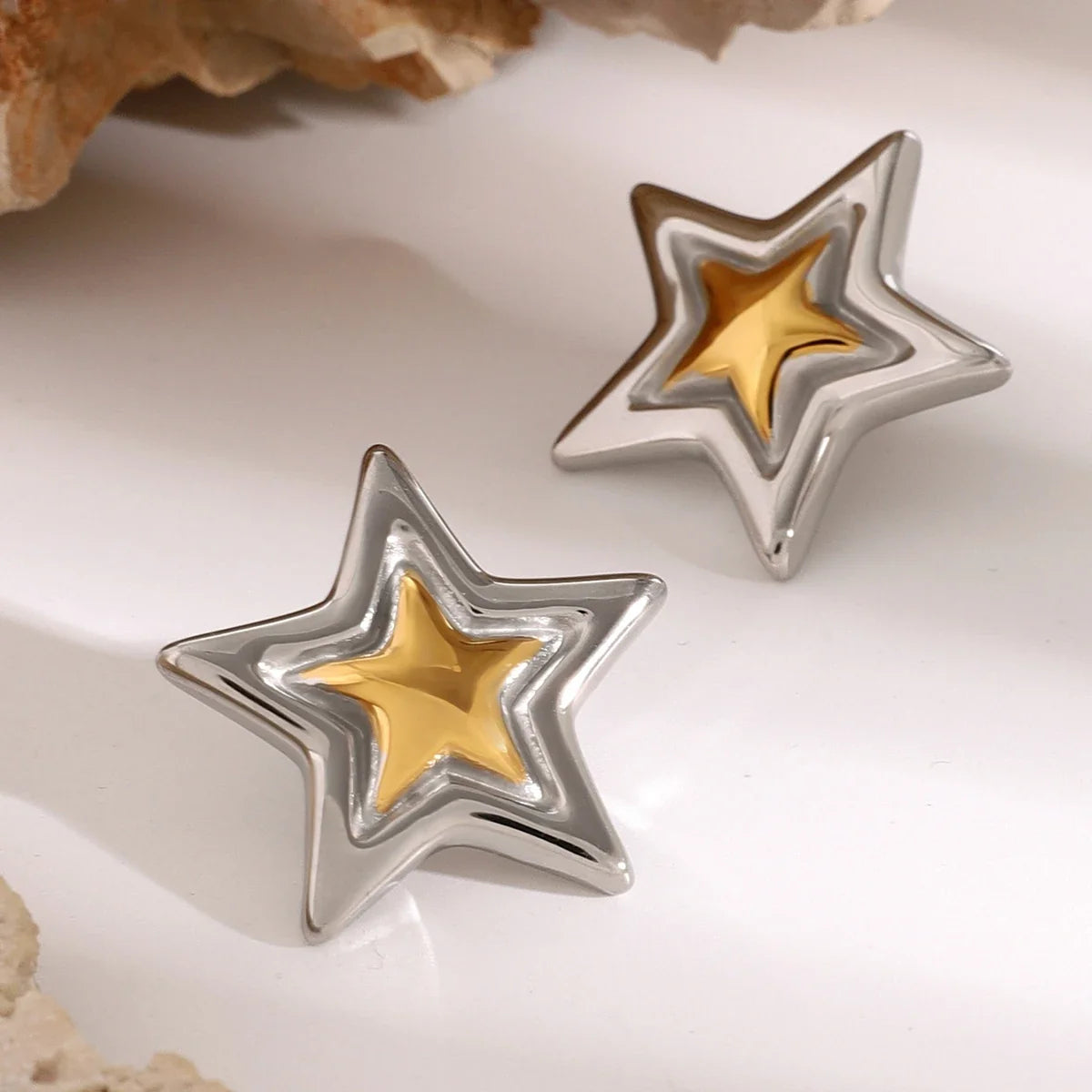 Bold Five Point Star Earrings in two tone