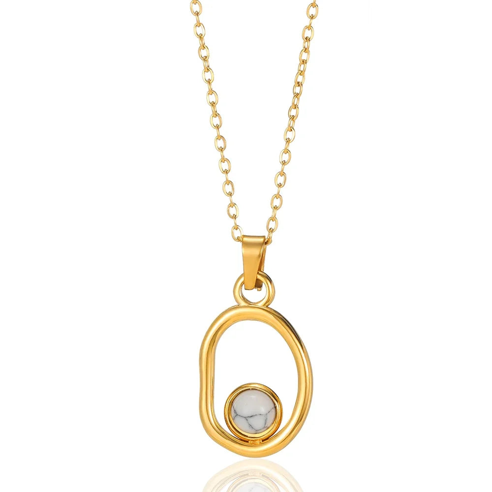 Dainty Circle Outline Stone Necklace in howlite