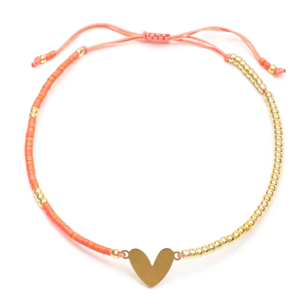 adjustable dainty beaded flat heart bracelet