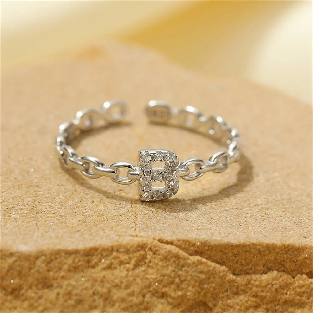 Dainty Diamond Letter Initial Ring in silver