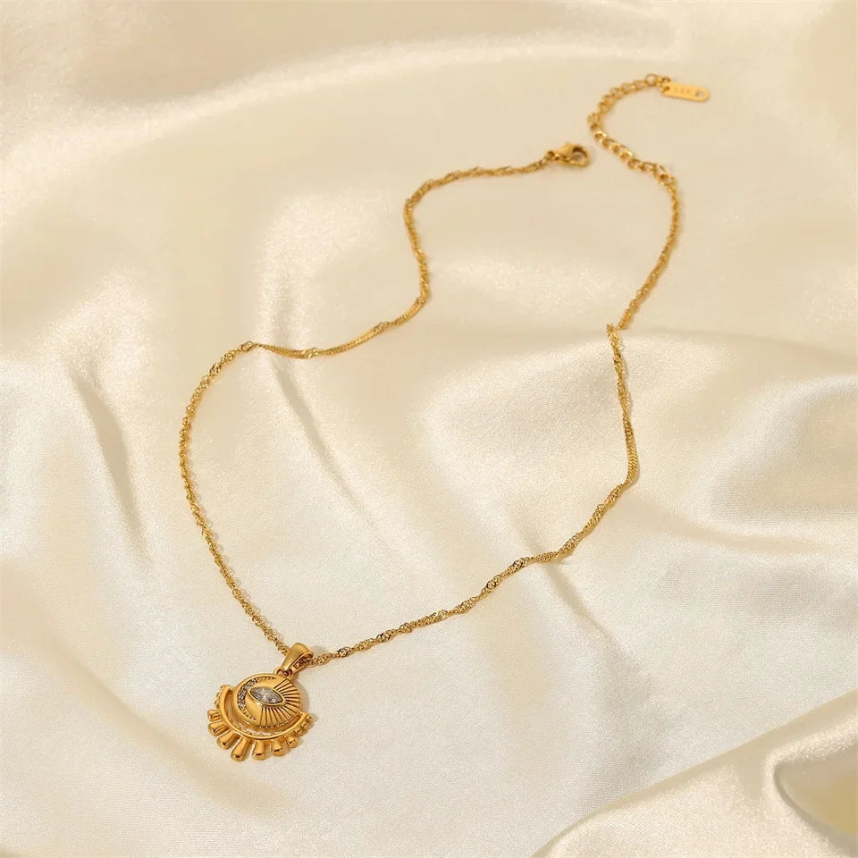 18k Dainty Sun & Moon Evil Eye Necklace