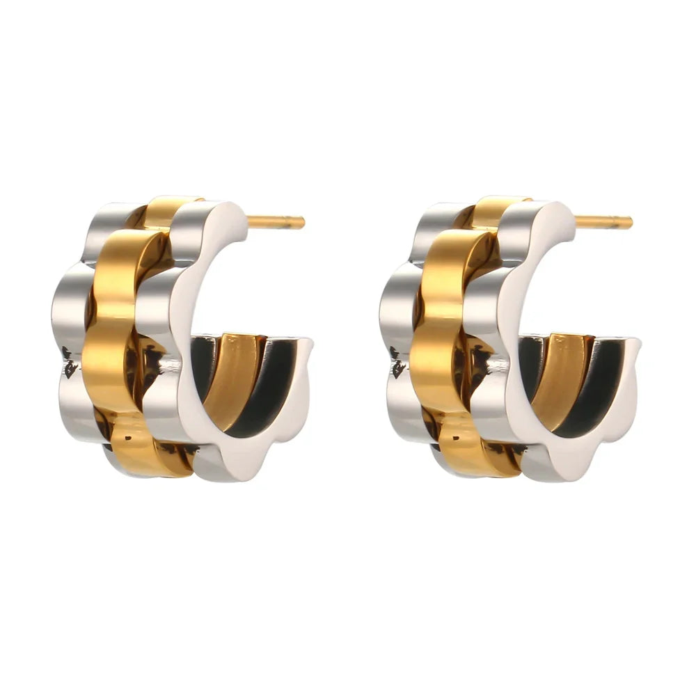 Textured Watch Hoop Earrings in two tone