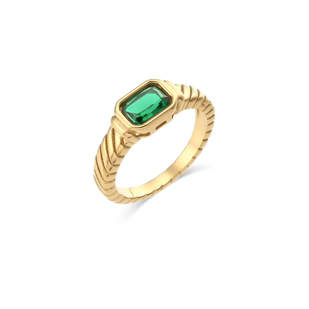 Cross Striped Baguette Diamond Ring in green