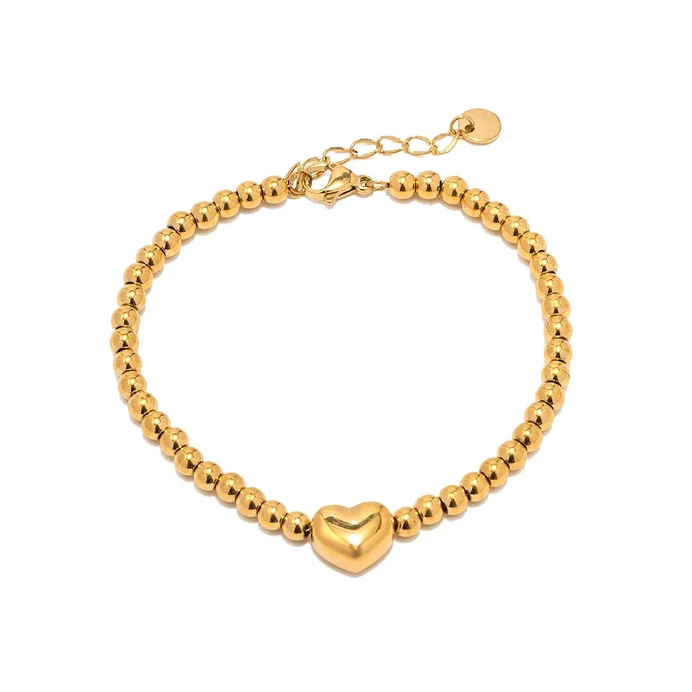 18k Classy Beaded Heart Bracelet in gold