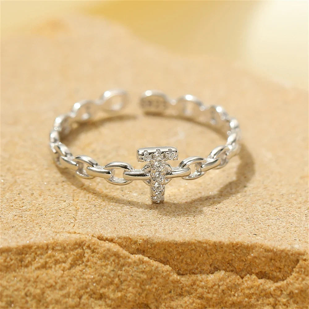 dainty diamond letter initial ring