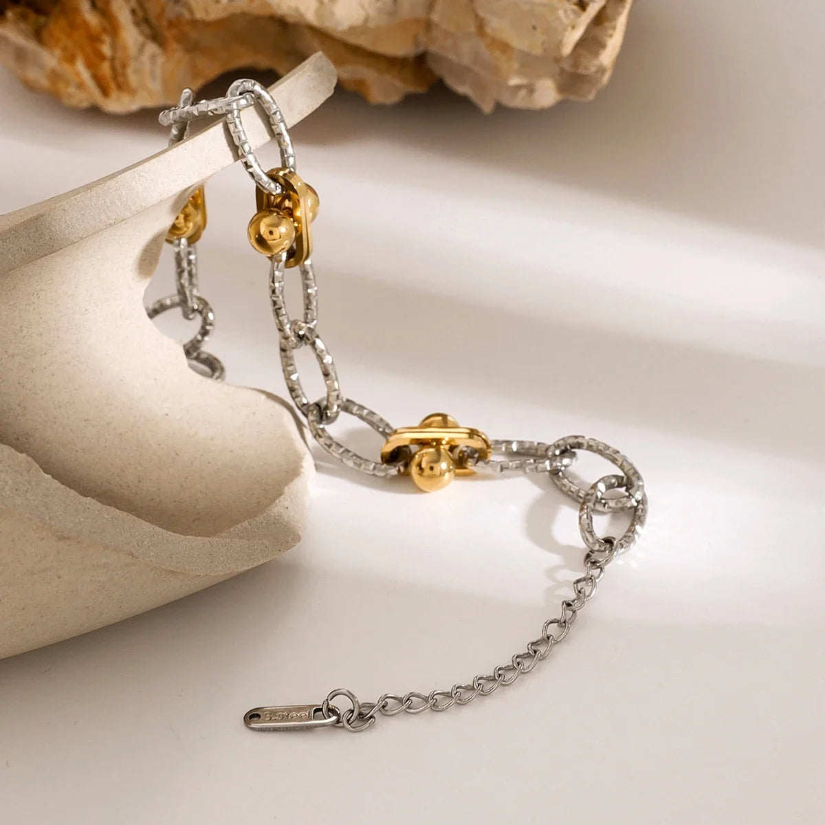 Classy Two Tone Textured Silver Bracelet