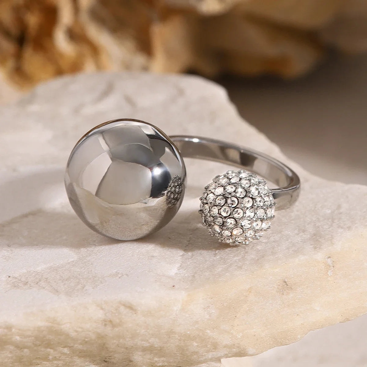 Asymmetric Diamond Accented Sphere Ring in silver