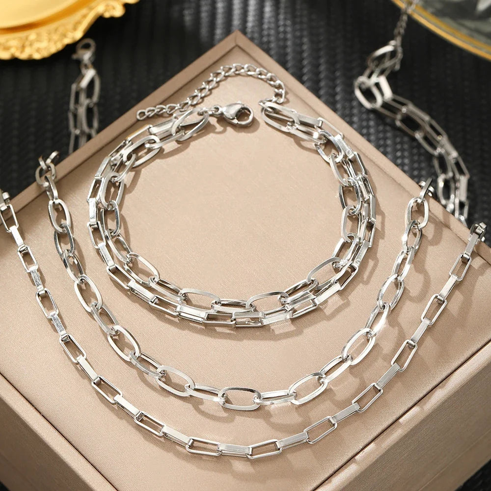 Layered Dual Paperclip Bracelet and Necklace Set