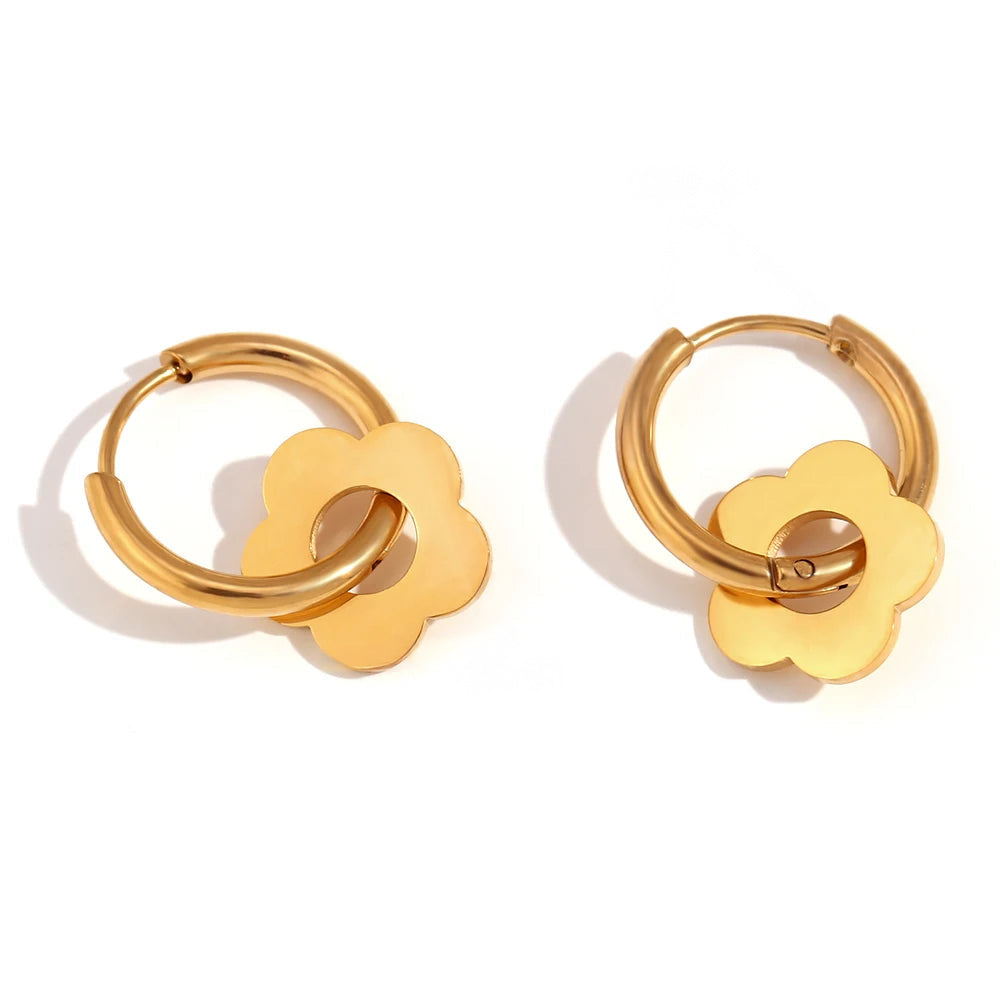 Dainty Floral Huggie Hoop Earrings in gold