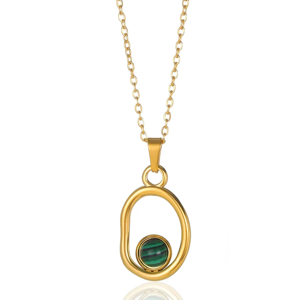 Dainty Circle Outline Stone Necklace in jade