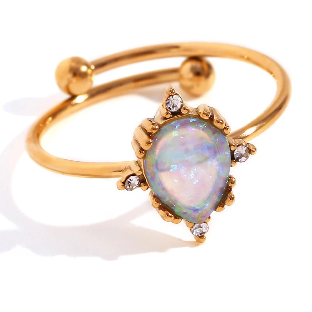 adjustable diamond accented opal iridescent rings